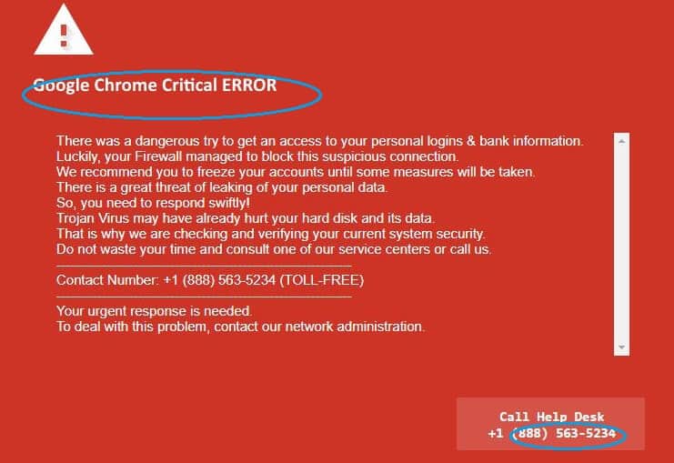 Google Chrome Critical Error Scam