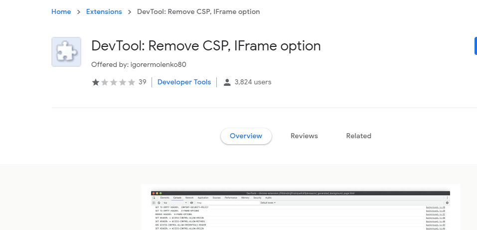 DevTool: Remove CSP, IFrame option